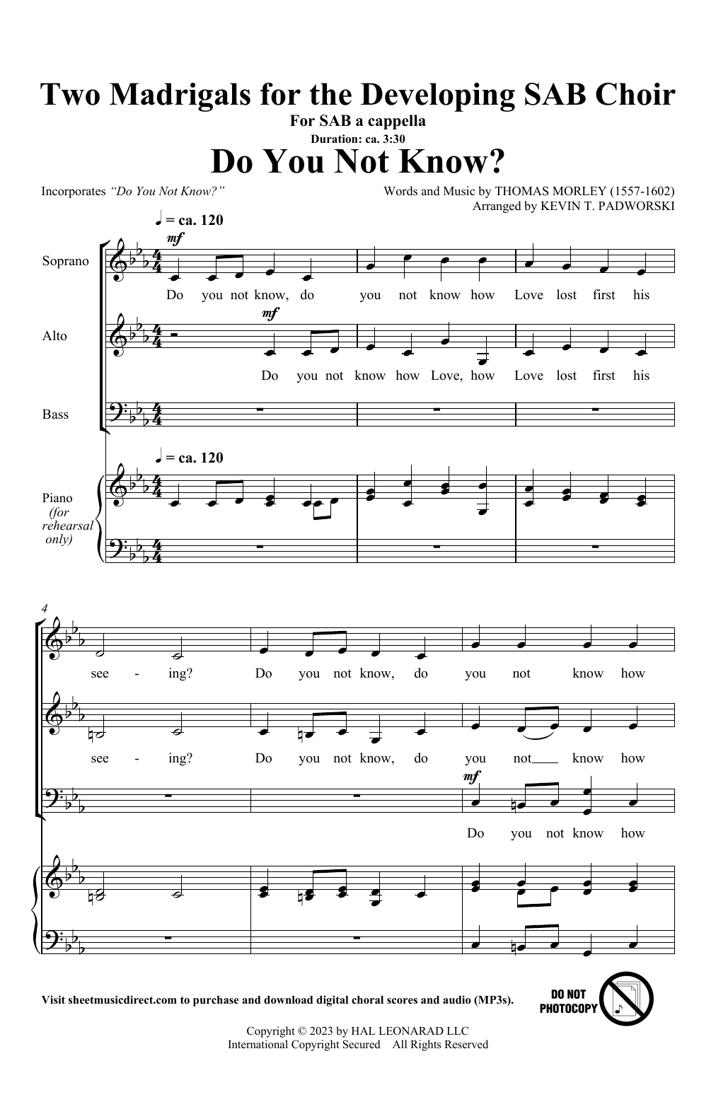 Kevin Padworski Two Madrigals For The Developing SAB Choir Sheet Music Notes & Chords for SAB Choir - Download or Print PDF