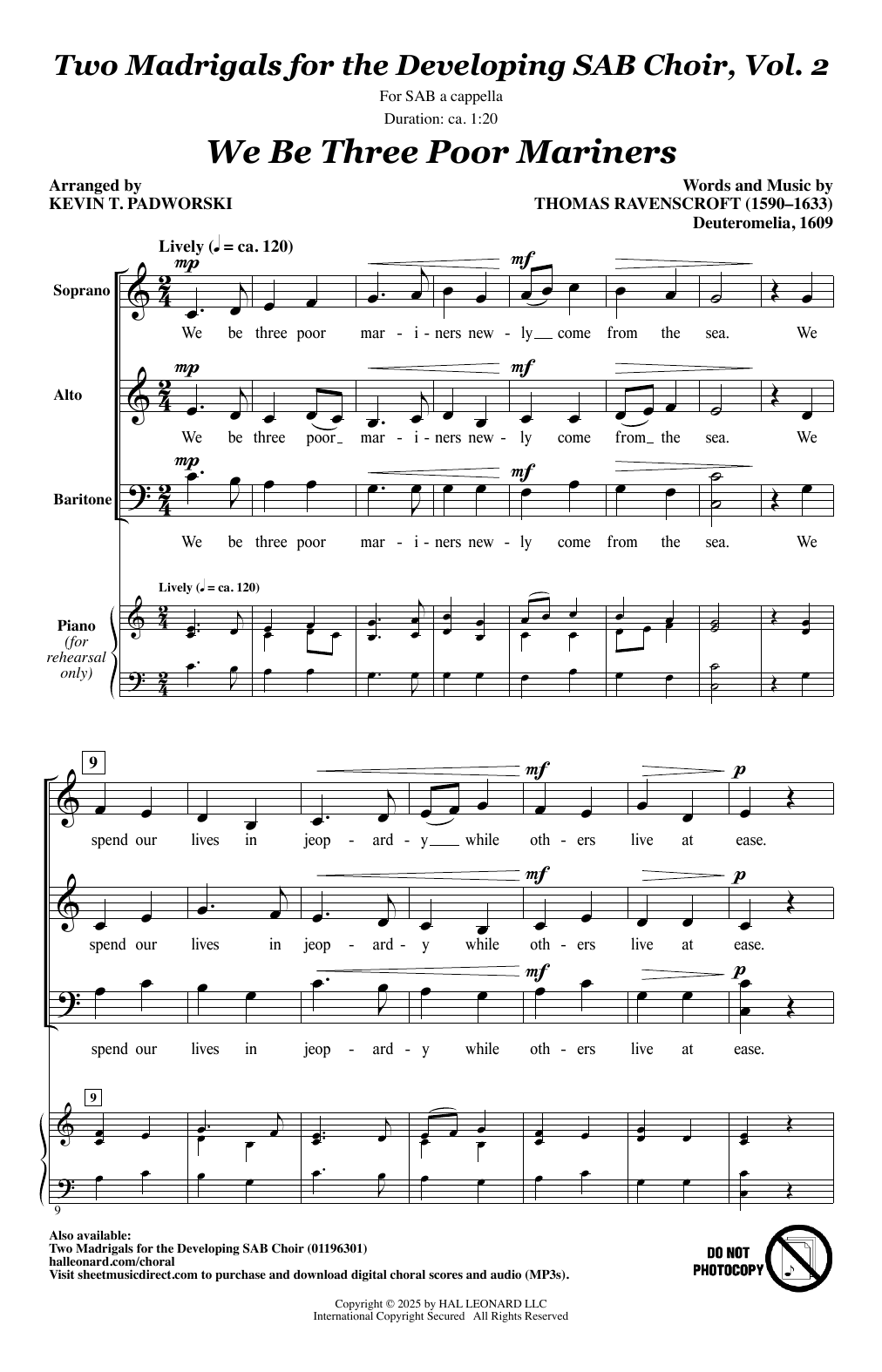Kevin Padworski Two Madrigals for the Developing SAB Choir, Vol. 2 Sheet Music Notes & Chords for SAB Choir - Download or Print PDF