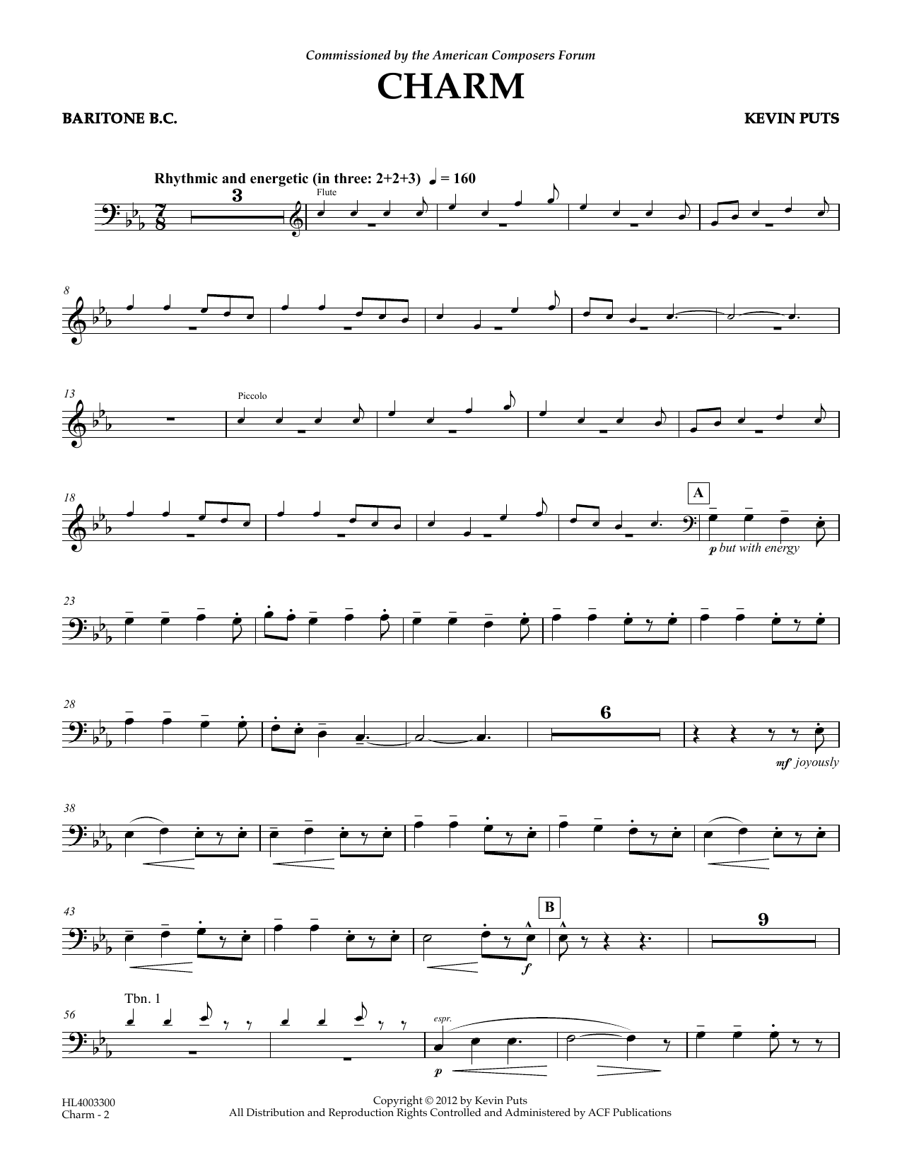 Kevin Puts Charm - Baritone B.C. Sheet Music Notes & Chords for Concert Band - Download or Print PDF