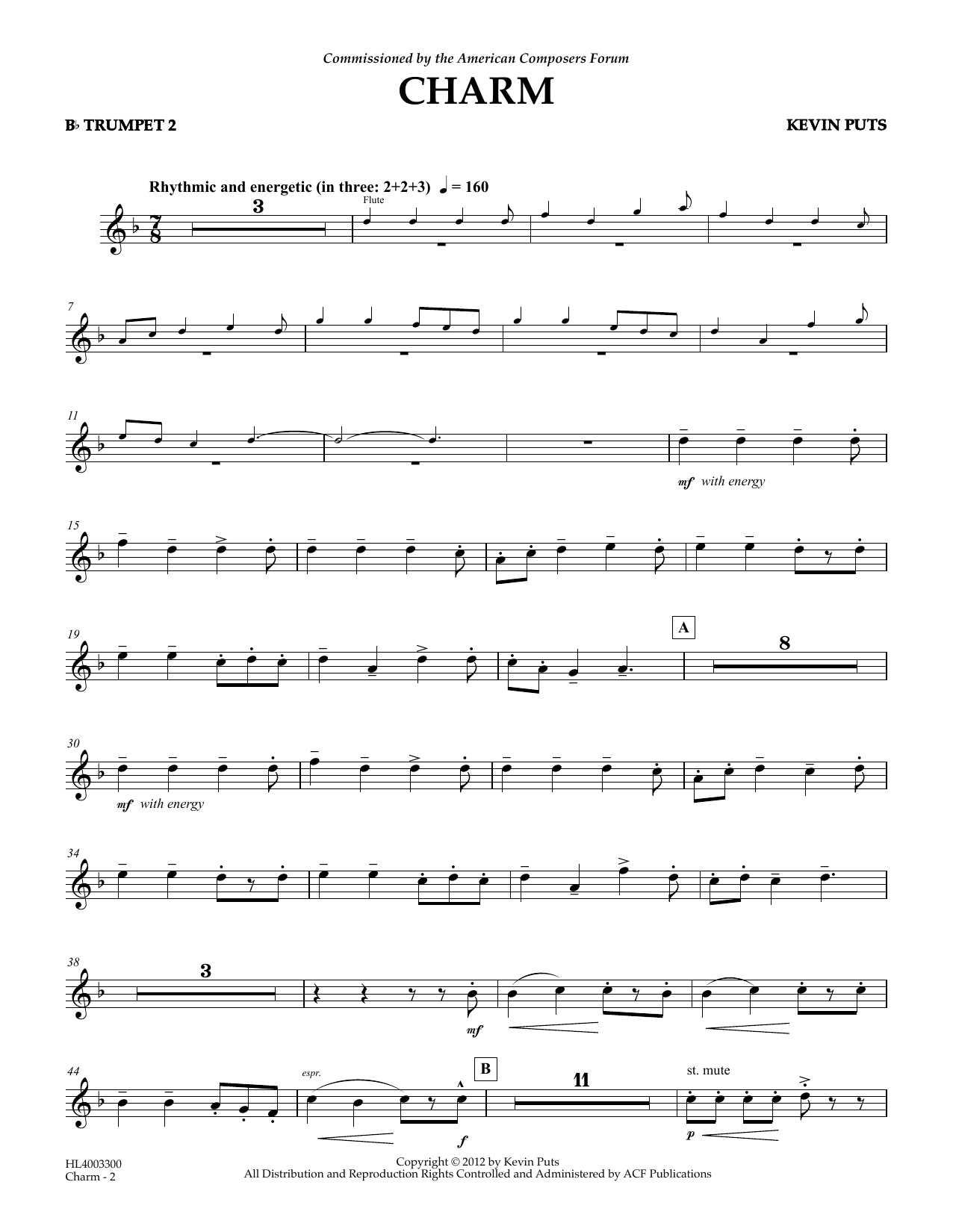 Kevin Puts Charm - Bb Trumpet 2 Sheet Music Notes & Chords for Concert Band - Download or Print PDF