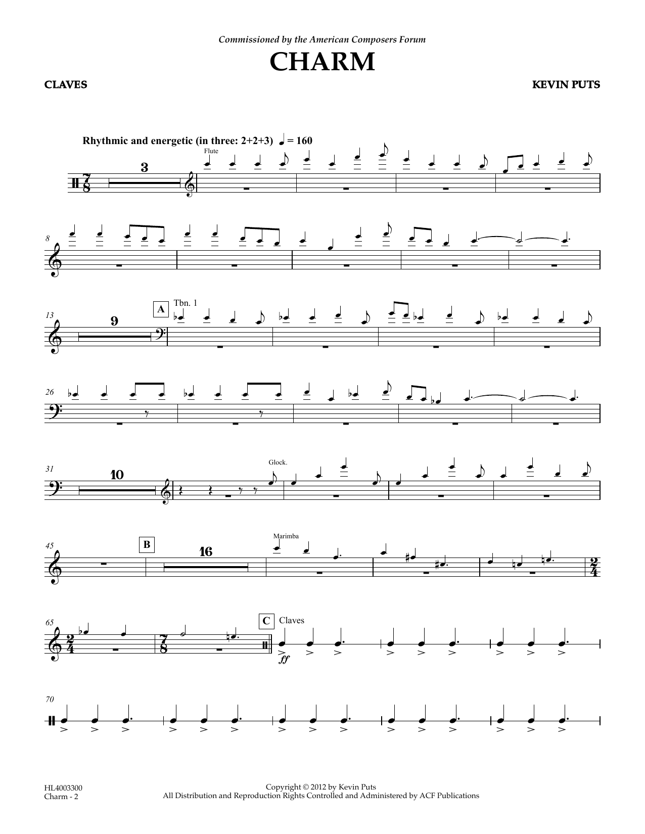 Kevin Puts Charm - Claves Sheet Music Notes & Chords for Concert Band - Download or Print PDF