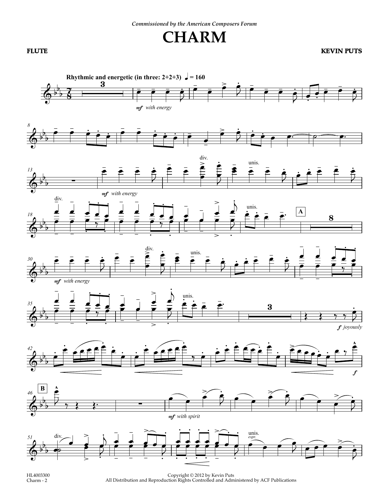 Kevin Puts Charm - Flute Sheet Music Notes & Chords for Concert Band - Download or Print PDF