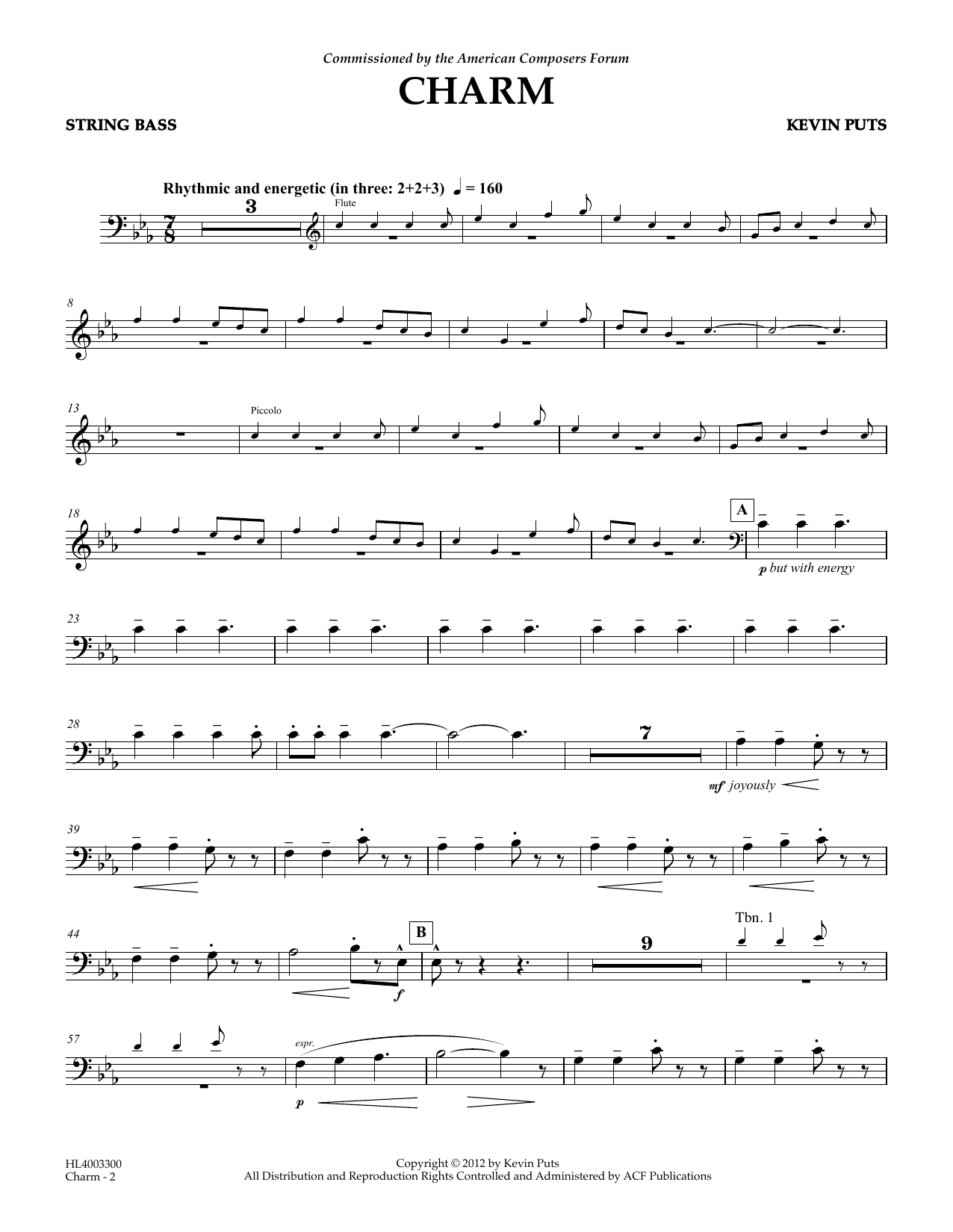 Kevin Puts Charm - String Bass Sheet Music Notes & Chords for Concert Band - Download or Print PDF