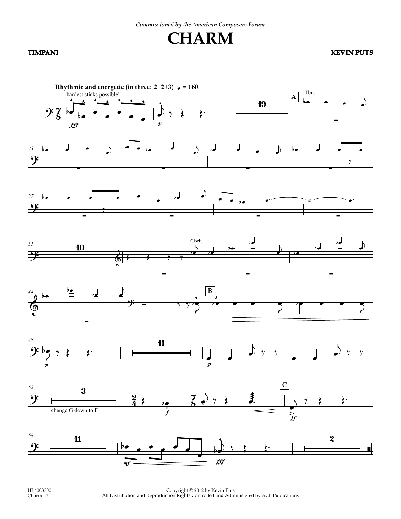 Kevin Puts Charm - Timpani Sheet Music Notes & Chords for Concert Band - Download or Print PDF