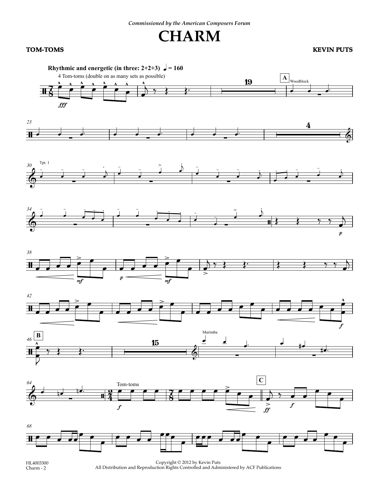 Kevin Puts Charm - Tom-Toms Sheet Music Notes & Chords for Concert Band - Download or Print PDF