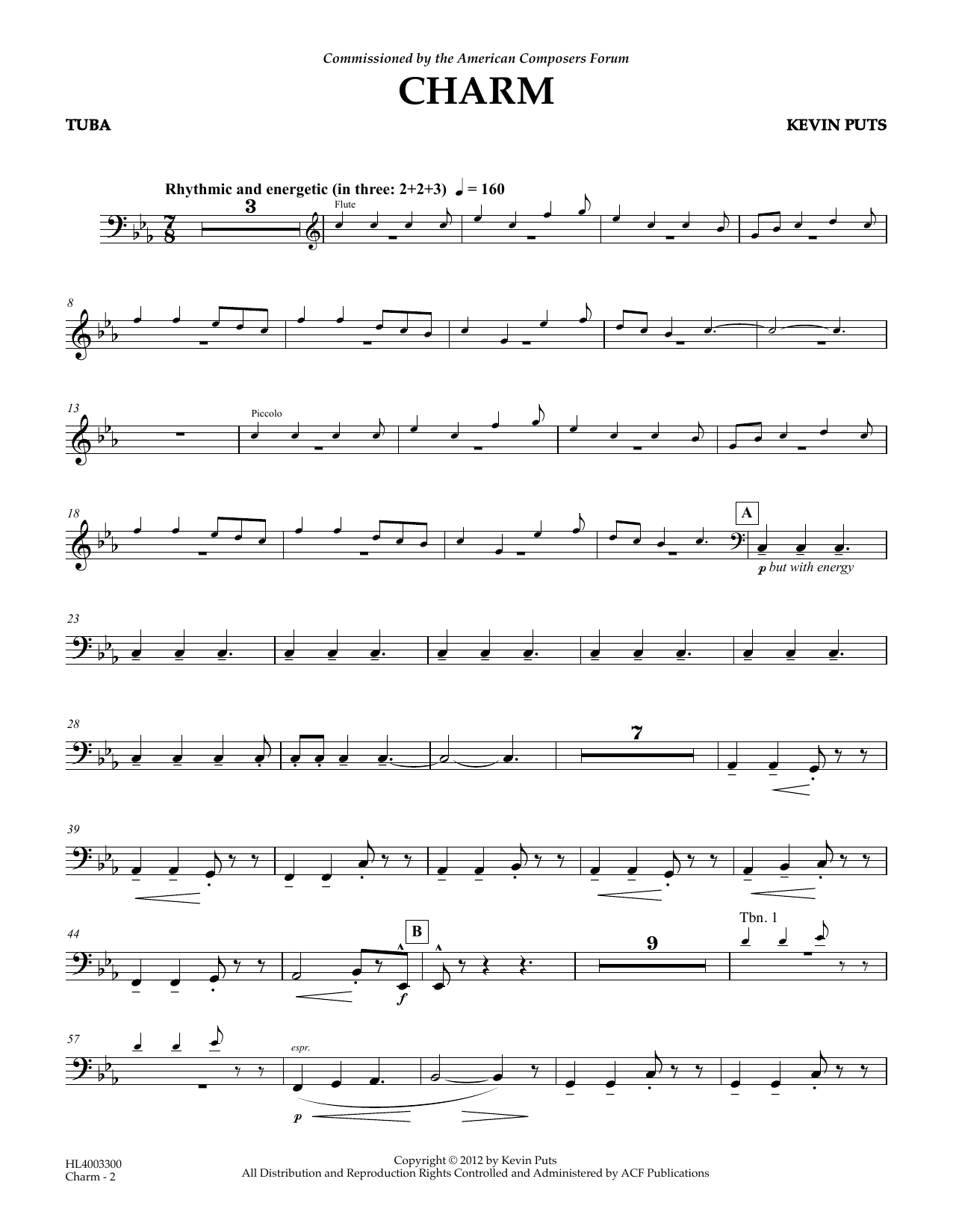 Kevin Puts Charm - Tuba Sheet Music Notes & Chords for Concert Band - Download or Print PDF