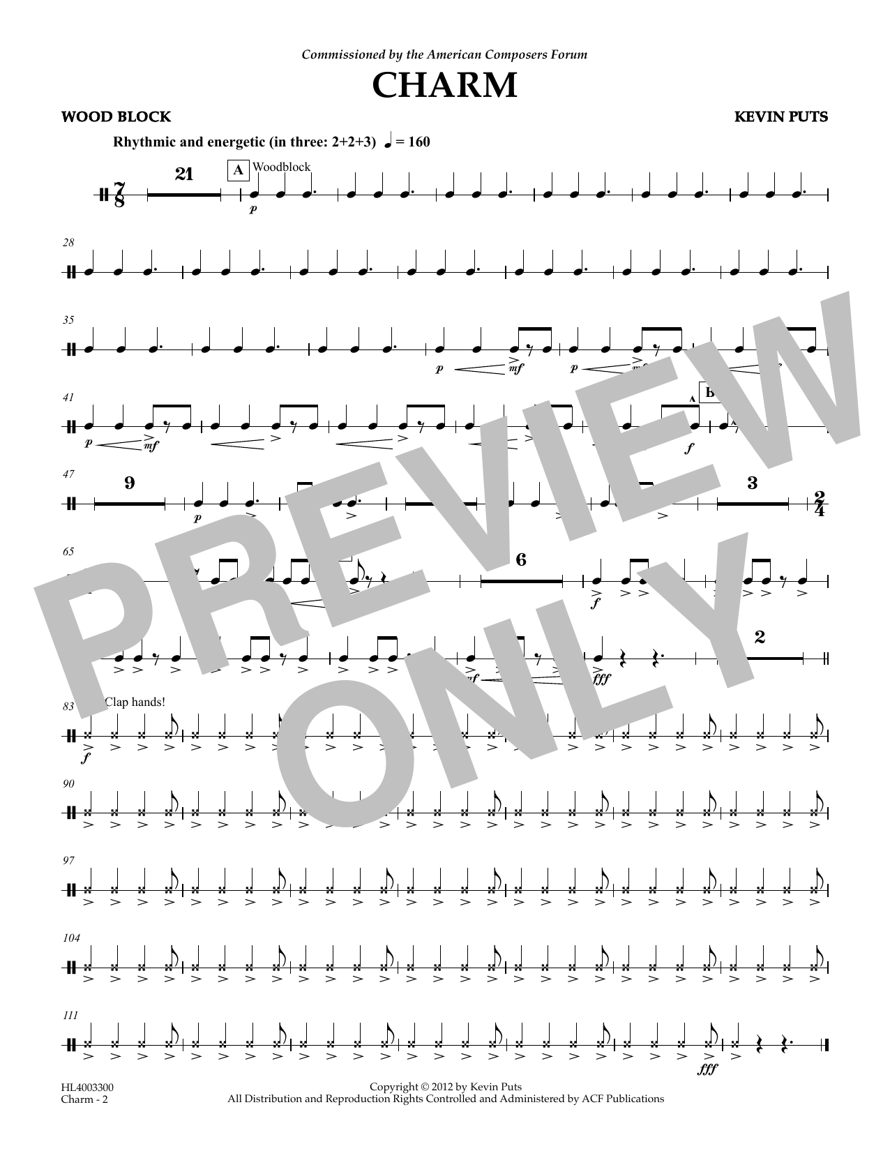 Kevin Puts Charm - Woodblock Sheet Music Notes & Chords for Concert Band - Download or Print PDF