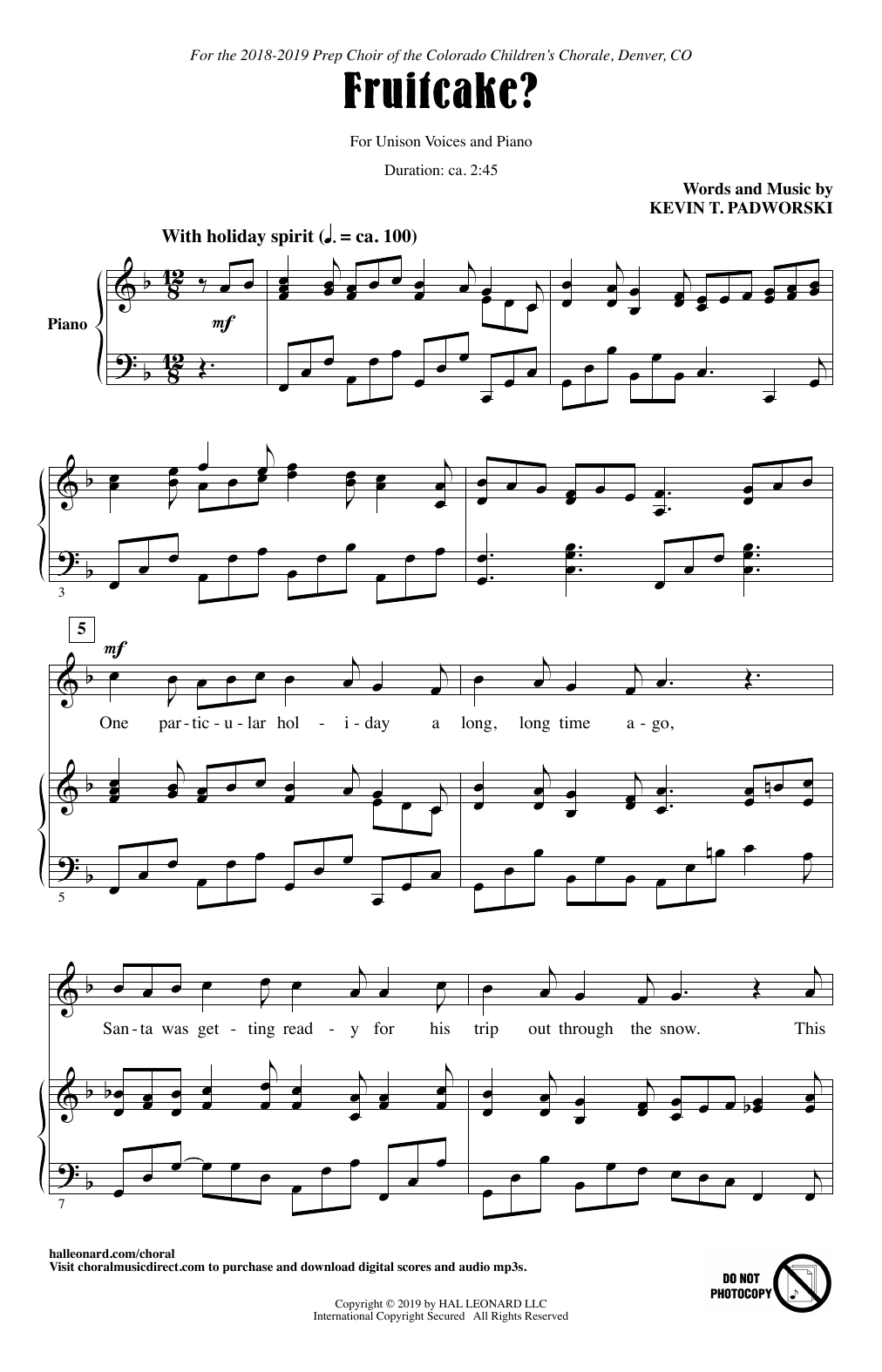 Kevin T. Padworski Fruitcake? Sheet Music Notes & Chords for Unison Choir - Download or Print PDF