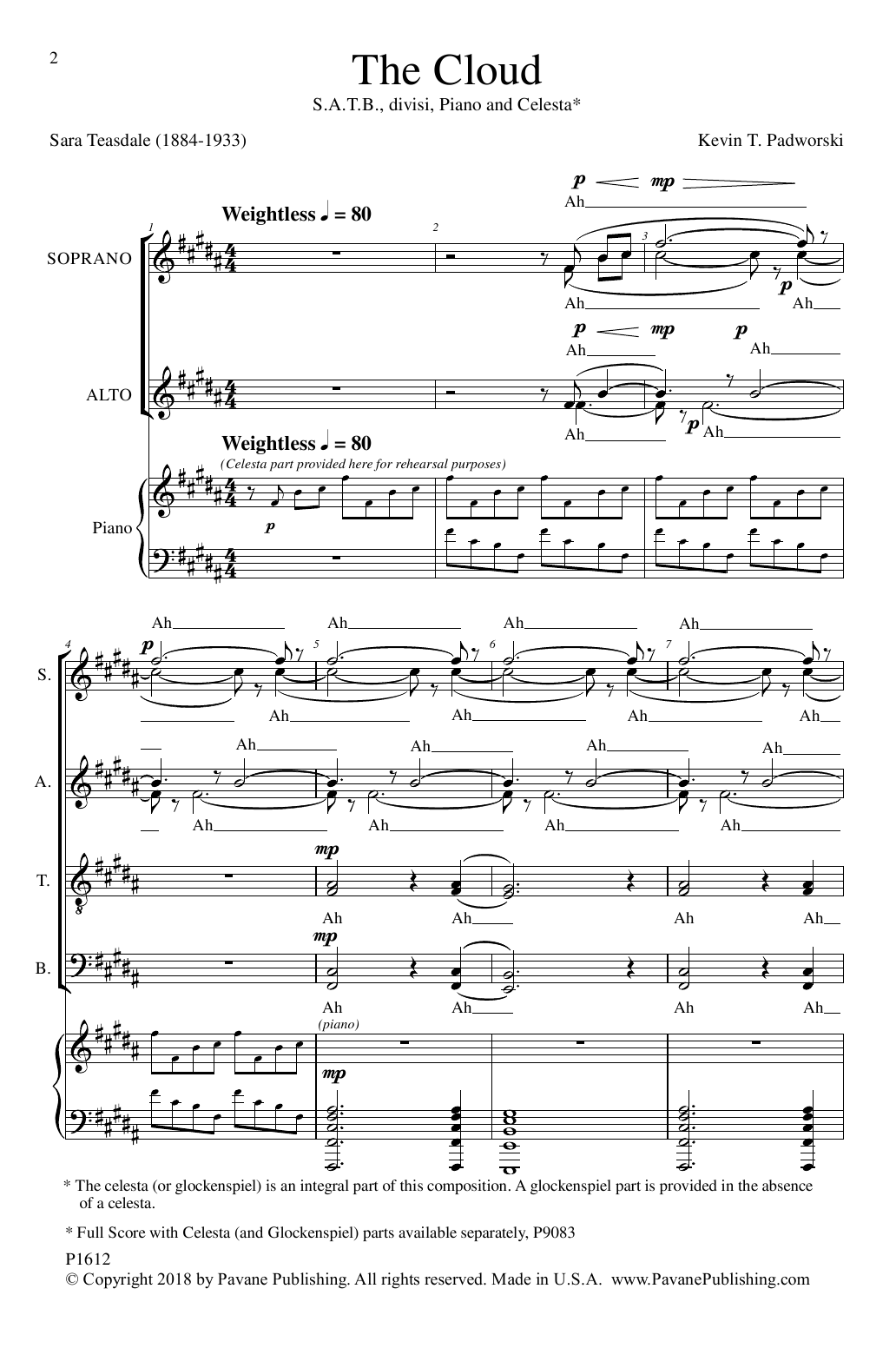Kevin T. Padworski The Cloud Sheet Music Notes & Chords for SATB Choir - Download or Print PDF