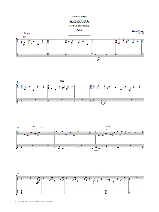 Kevin Volans Akhroda, Pt.1 Sheet Music Notes & Chords for Percussion - Download or Print PDF