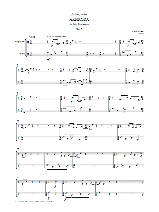 Kevin Volans Akhroda, Pt.2 Sheet Music Notes & Chords for Percussion - Download or Print PDF
