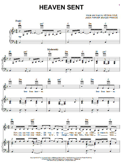 Keyshia Cole Heaven Sent Sheet Music Notes & Chords for Piano, Vocal & Guitar (Right-Hand Melody) - Download or Print PDF Keyshia Cole Heaven Sent Sheet Music Notes & Chords for Piano, Vocal & Guitar (Right-Hand Melody) - Download or Print PDF