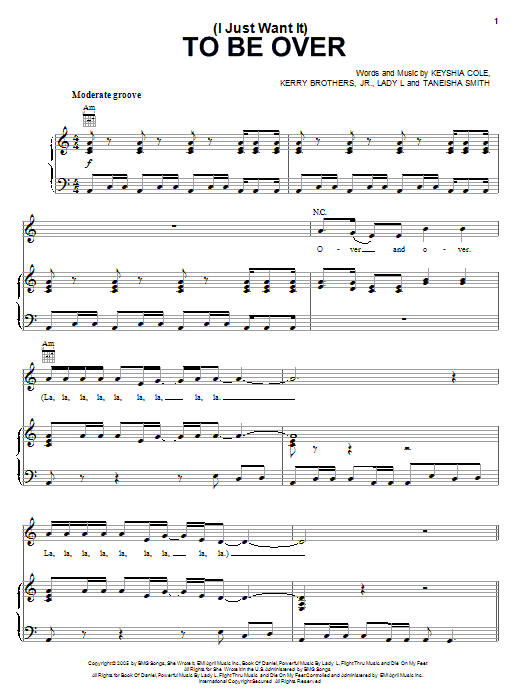 Keyshia Cole (I Just Want It) To Be Over Sheet Music Notes & Chords for Piano, Vocal & Guitar (Right-Hand Melody) - Download or Print PDF