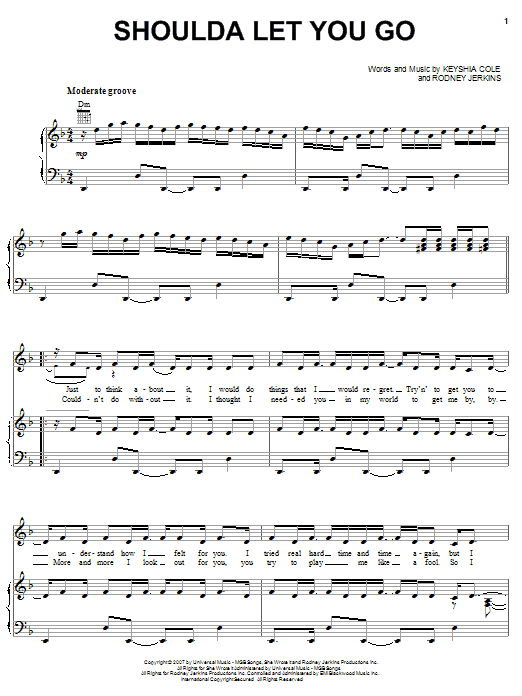 Keyshia Cole Introducing Amina Shoulda Let You Go Sheet Music Notes & Chords for Piano, Vocal & Guitar (Right-Hand Melody) - Download or Print PDF