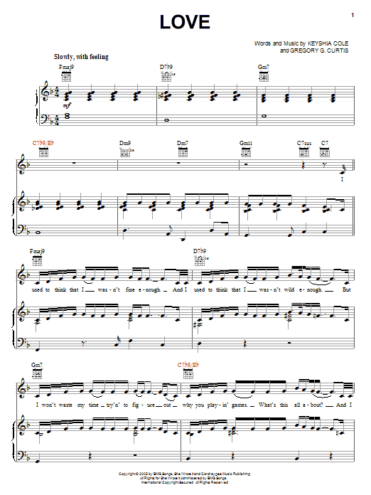 Keyshia Cole Love Sheet Music Notes & Chords for Piano, Vocal & Guitar (Right-Hand Melody) - Download or Print PDF