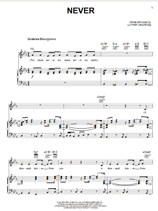 Keyshia Cole Never Sheet Music Notes & Chords for Piano, Vocal & Guitar (Right-Hand Melody) - Download or Print PDF