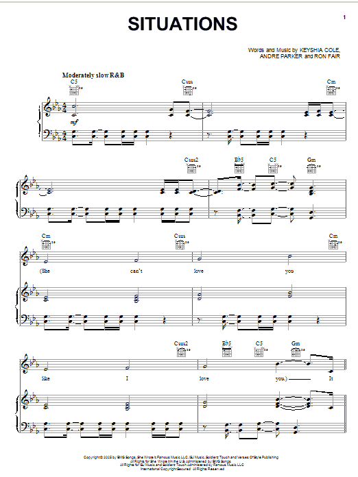 Keyshia Cole Situations Sheet Music Notes & Chords for Piano, Vocal & Guitar (Right-Hand Melody) - Download or Print PDF