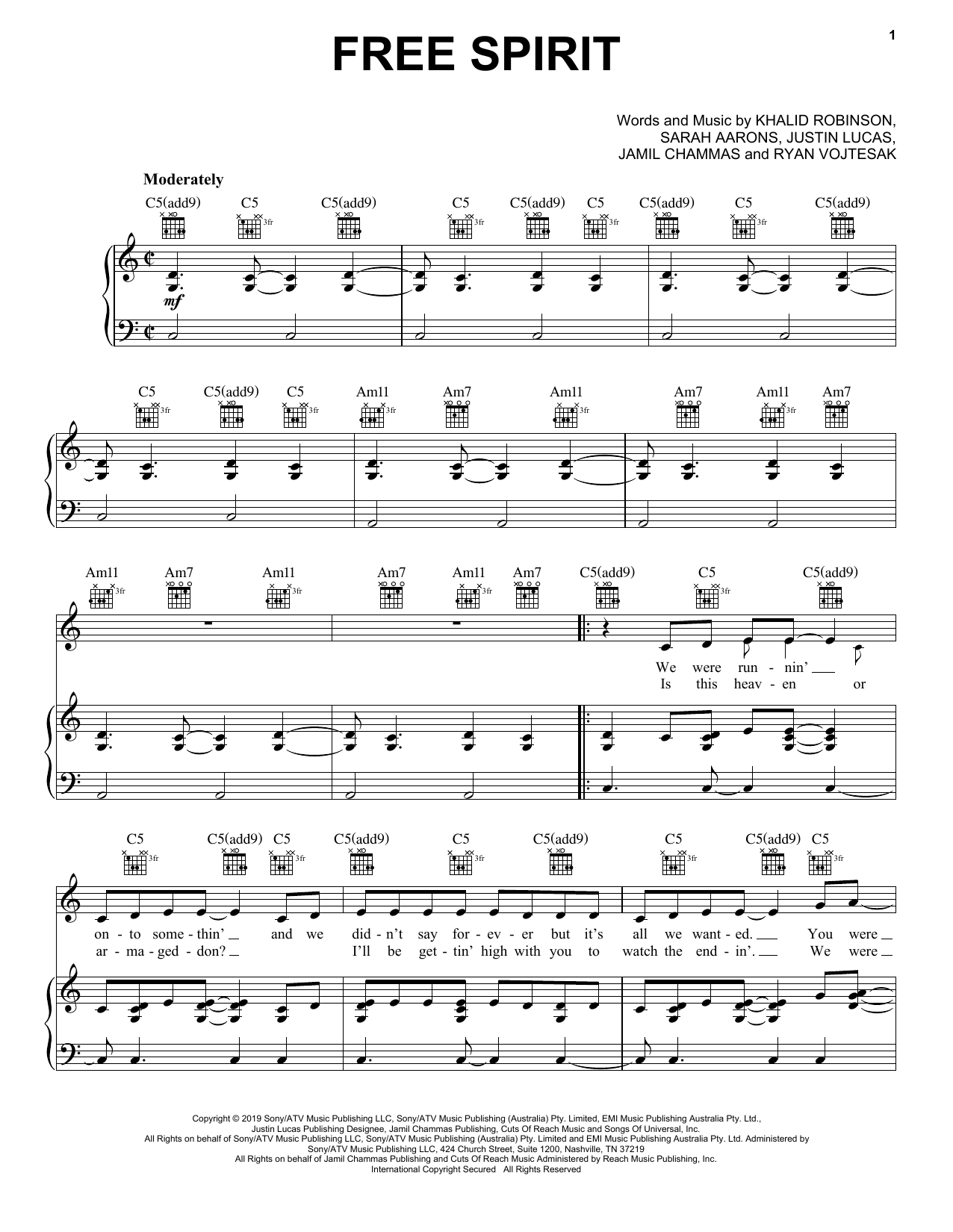 Khalid Free Spirit Sheet Music Notes & Chords for Piano, Vocal & Guitar (Right-Hand Melody) - Download or Print PDF