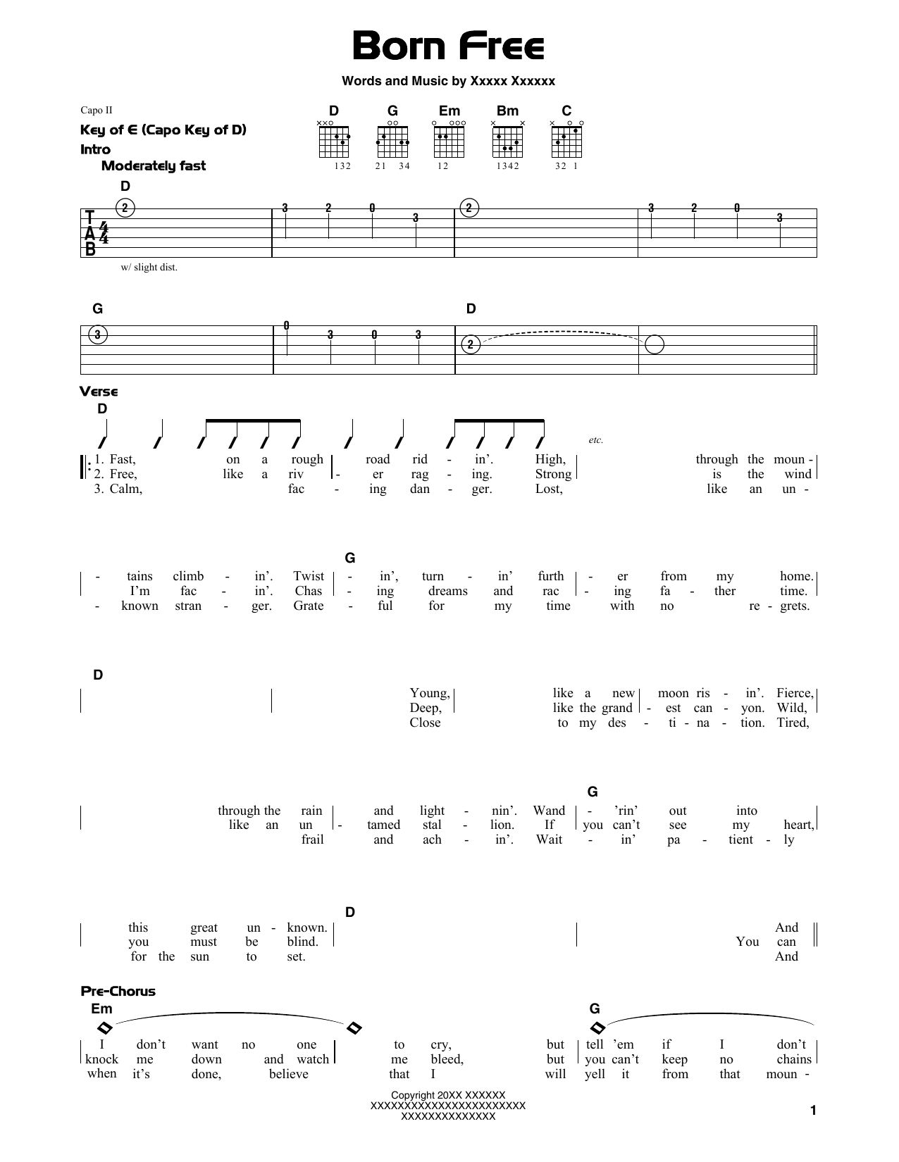 Kid Rock Born Free Sheet Music Notes & Chords for Guitar Lead Sheet - Download or Print PDF
