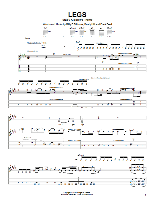 Kid Rock Legs Sheet Music Notes & Chords for Guitar Tab - Download or Print PDF