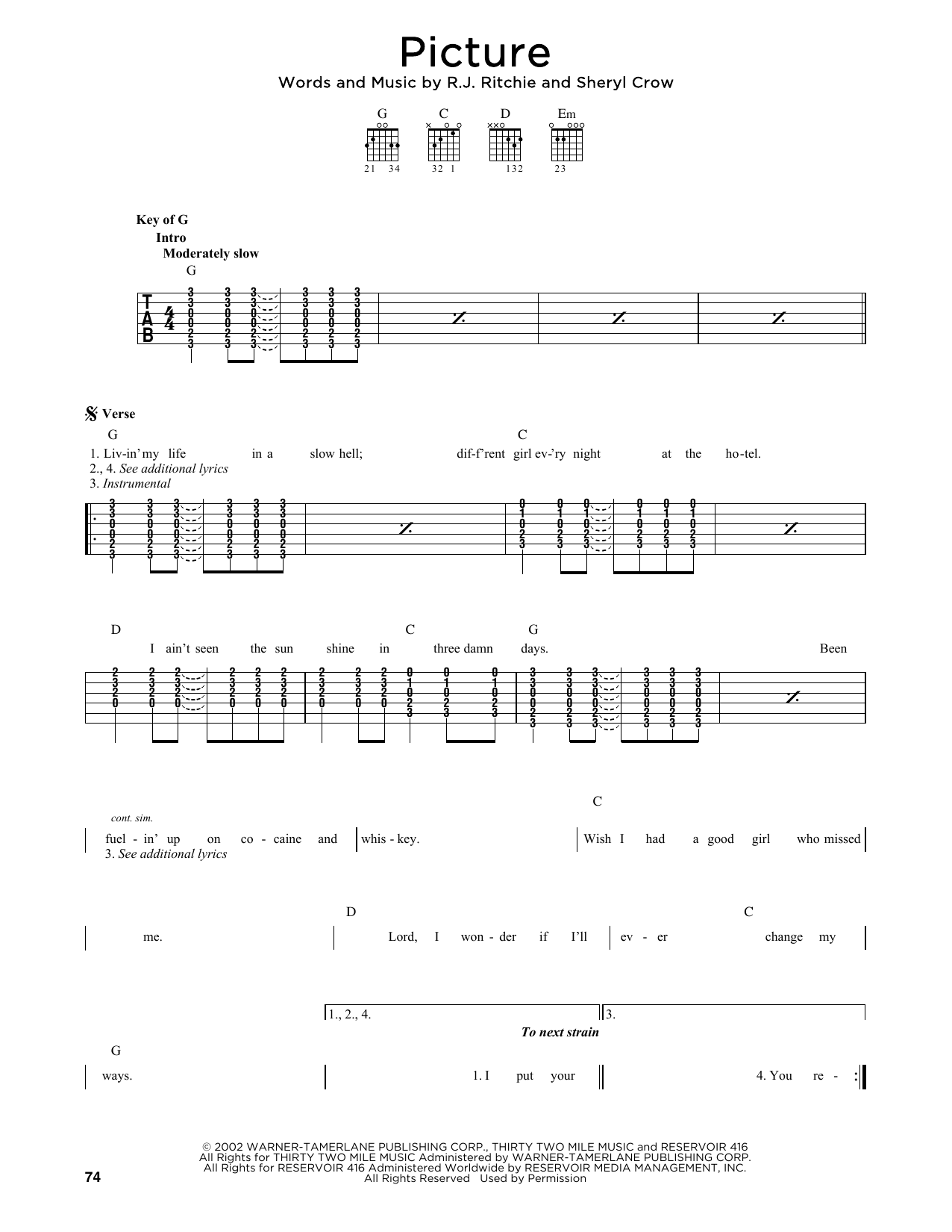 Kid Rock Picture (feat. Sheryl Crow) Sheet Music Notes & Chords for Solo Guitar - Download or Print PDF
