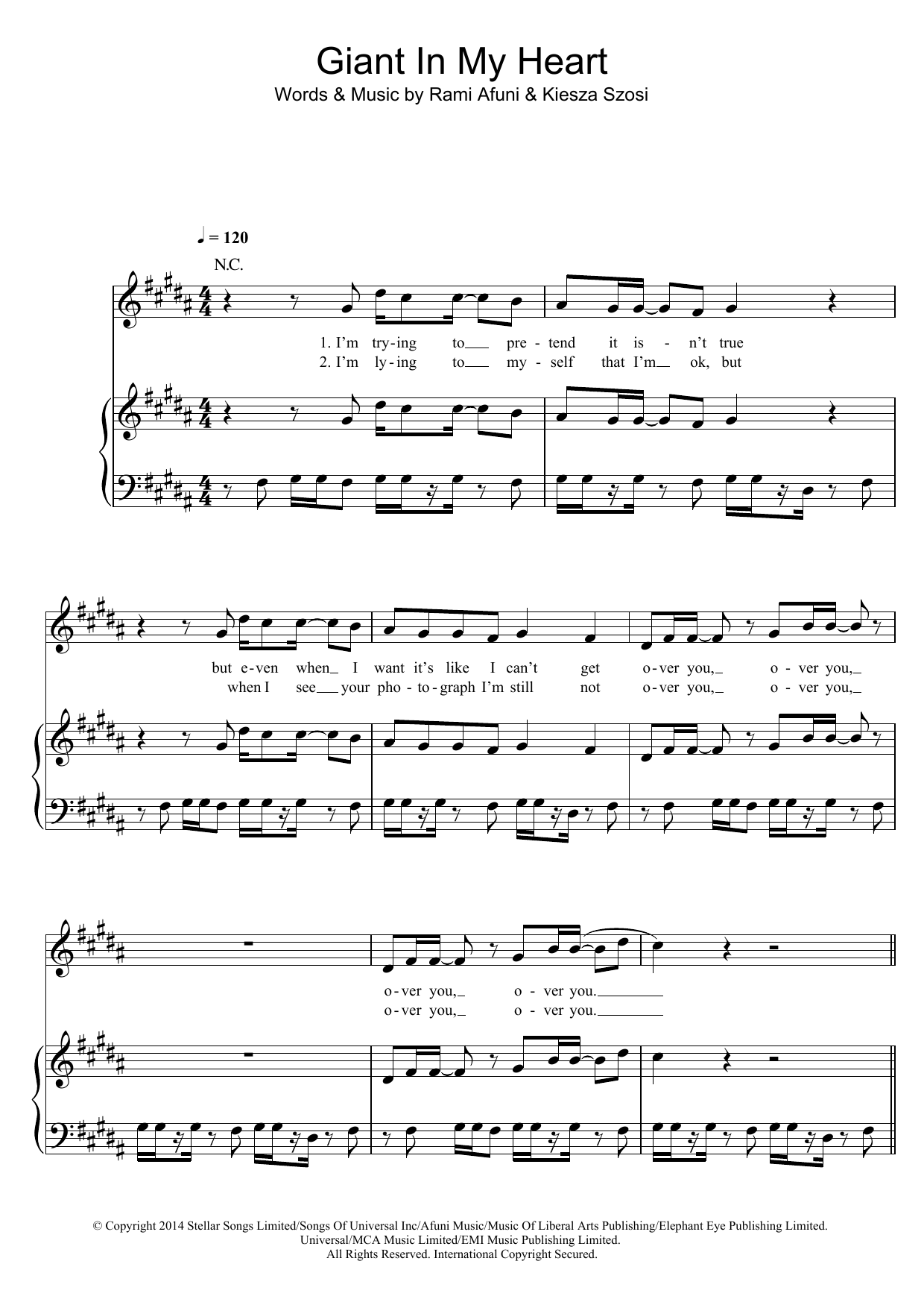 Kiesza Giant In My Heart Sheet Music Notes & Chords for Piano, Vocal & Guitar (Right-Hand Melody) - Download or Print PDF