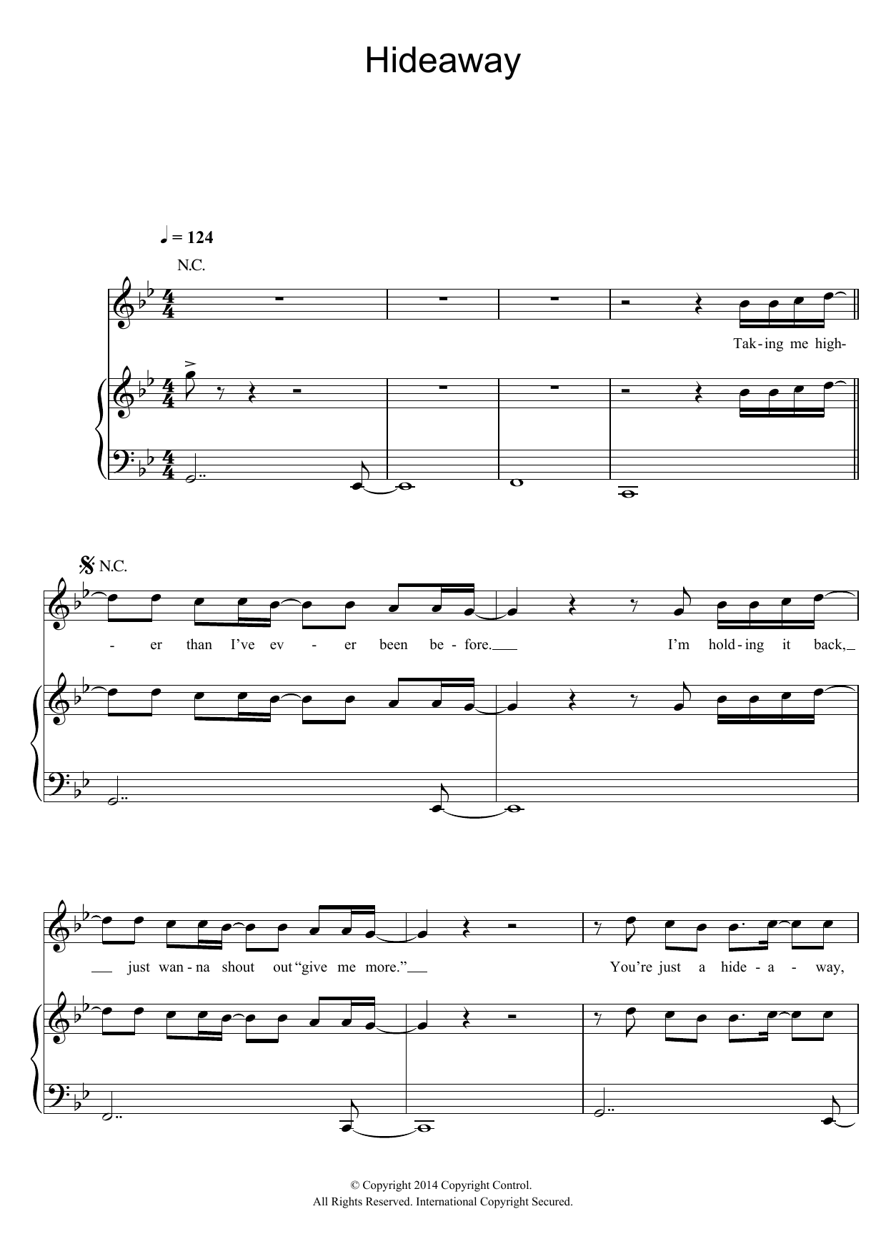 Kiesza Hideaway Sheet Music Notes & Chords for Piano, Vocal & Guitar (Right-Hand Melody) - Download or Print PDF