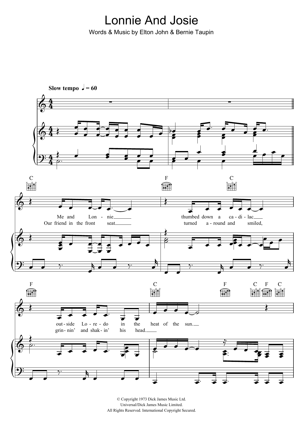 Kiki Dee Lonnie And Josie Sheet Music Notes & Chords for Piano, Vocal & Guitar (Right-Hand Melody) - Download or Print PDF