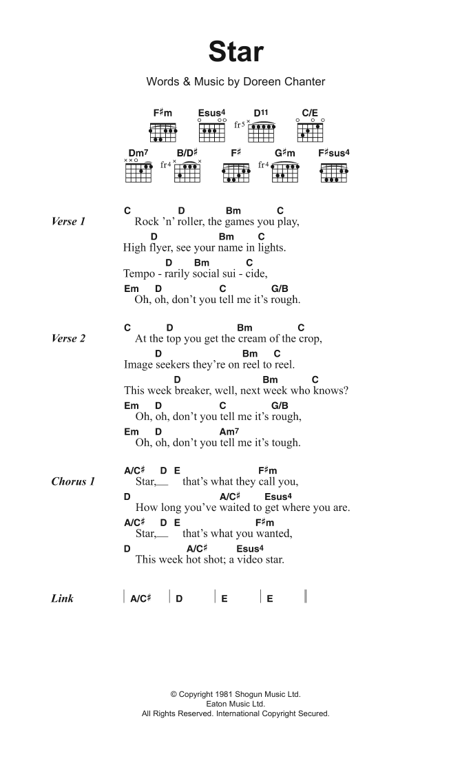 Kiki Dee Star Sheet Music Notes & Chords for Lyrics & Chords - Download or Print PDF