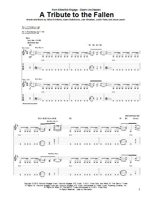 Killswitch Engage A Tribute To The Fallen Sheet Music Notes & Chords for Guitar Tab - Download or Print PDF
