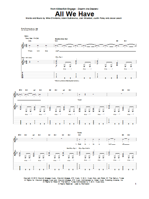 Killswitch Engage All We Have Sheet Music Notes & Chords for Guitar Tab - Download or Print PDF