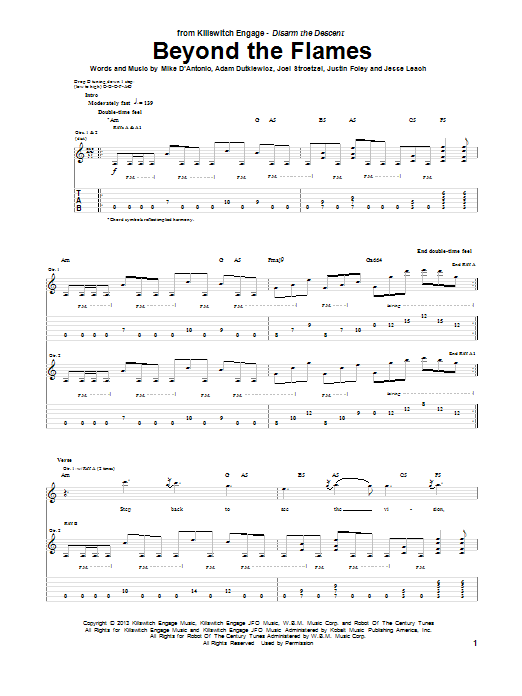Killswitch Engage Beyond The Flames Sheet Music Notes & Chords for Guitar Tab - Download or Print PDF