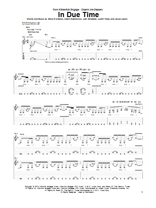 Killswitch Engage In Due Time Sheet Music Notes & Chords for Guitar Tab - Download or Print PDF