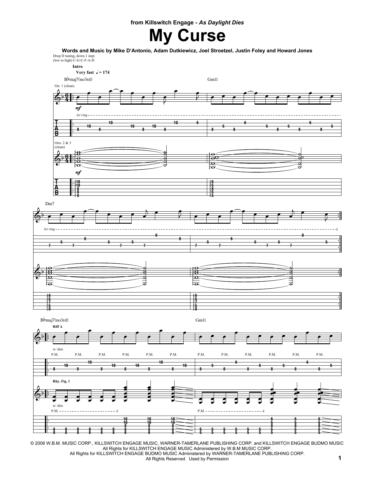 Killswitch Engage My Curse Sheet Music Notes & Chords for Guitar Tab - Download or Print PDF
