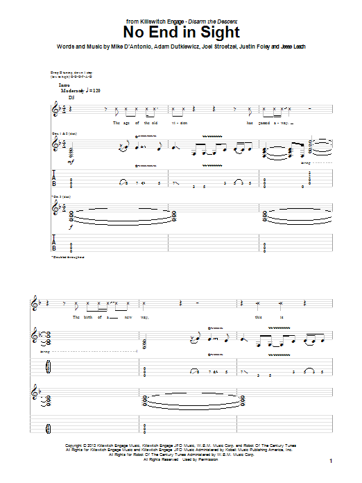 Killswitch Engage No End In Sight Sheet Music Notes & Chords for Guitar Tab - Download or Print PDF Killswitch Engage No End In Sight Sheet Music Notes & Chords for Guitar Tab - Download or Print PDF