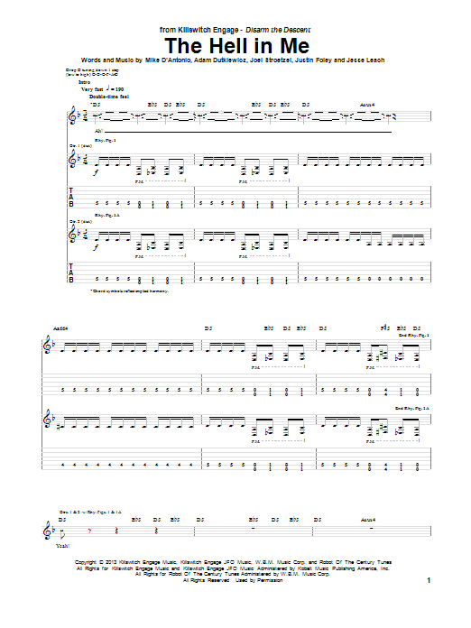 Killswitch Engage The Hell In Me Sheet Music Notes & Chords for Guitar Tab - Download or Print PDF