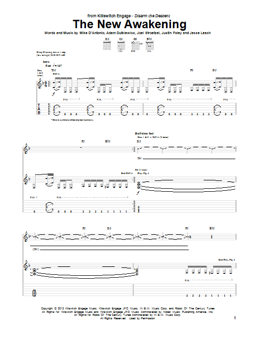 Killswitch Engage The New Awakening Sheet Music Notes & Chords for Guitar Tab - Download or Print PDF