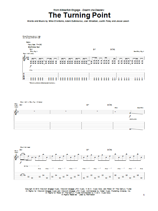 Killswitch Engage The Turning Point Sheet Music Notes & Chords for Guitar Tab - Download or Print PDF