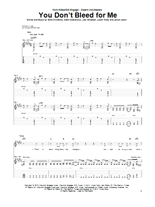 Killswitch Engage You Don't Bleed For Me Sheet Music Notes & Chords for Guitar Tab - Download or Print PDF