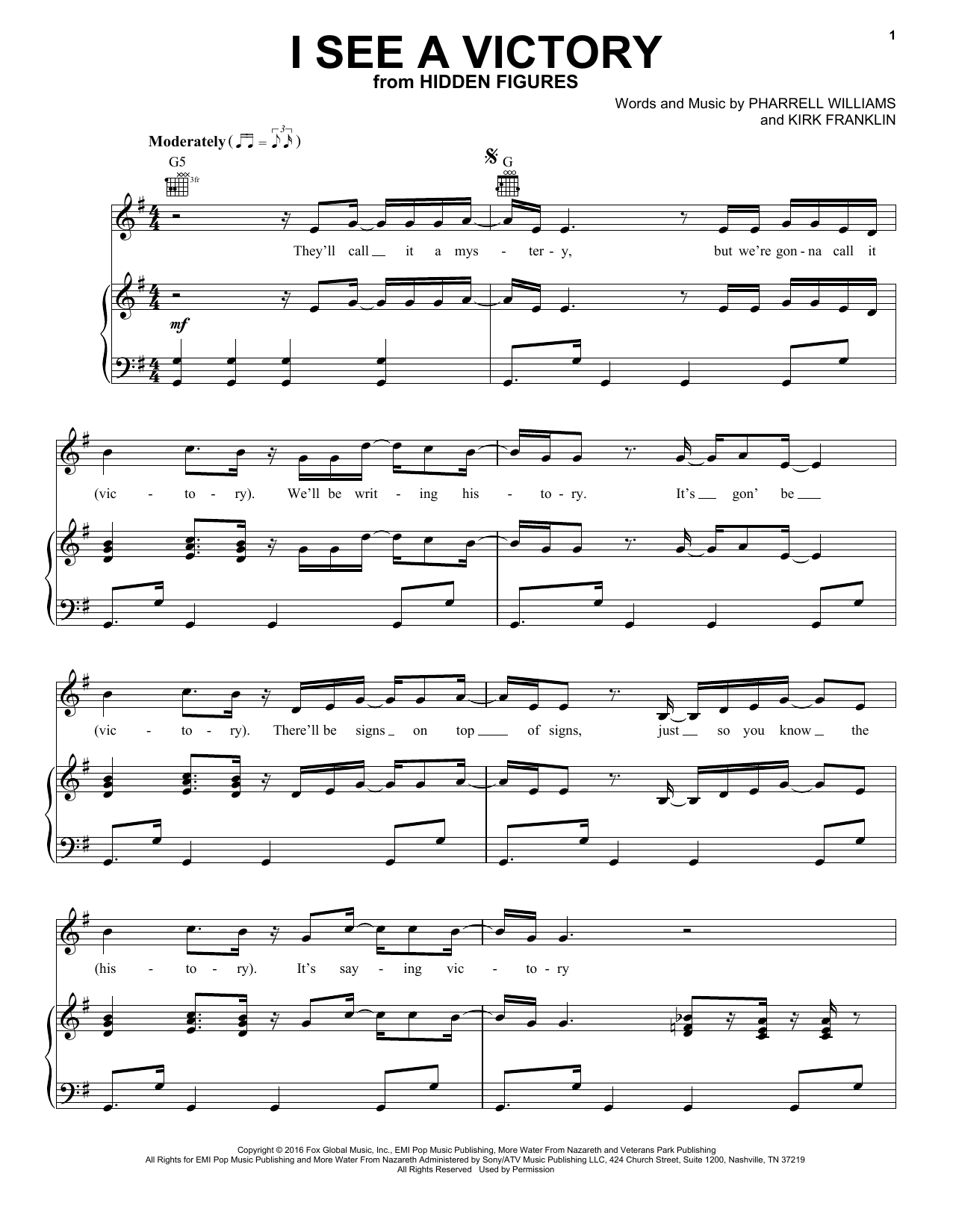 Kim Burrell and Pharrell Williams I See A Victory Sheet Music Notes & Chords for Piano, Vocal & Guitar (Right-Hand Melody) - Download or Print PDF