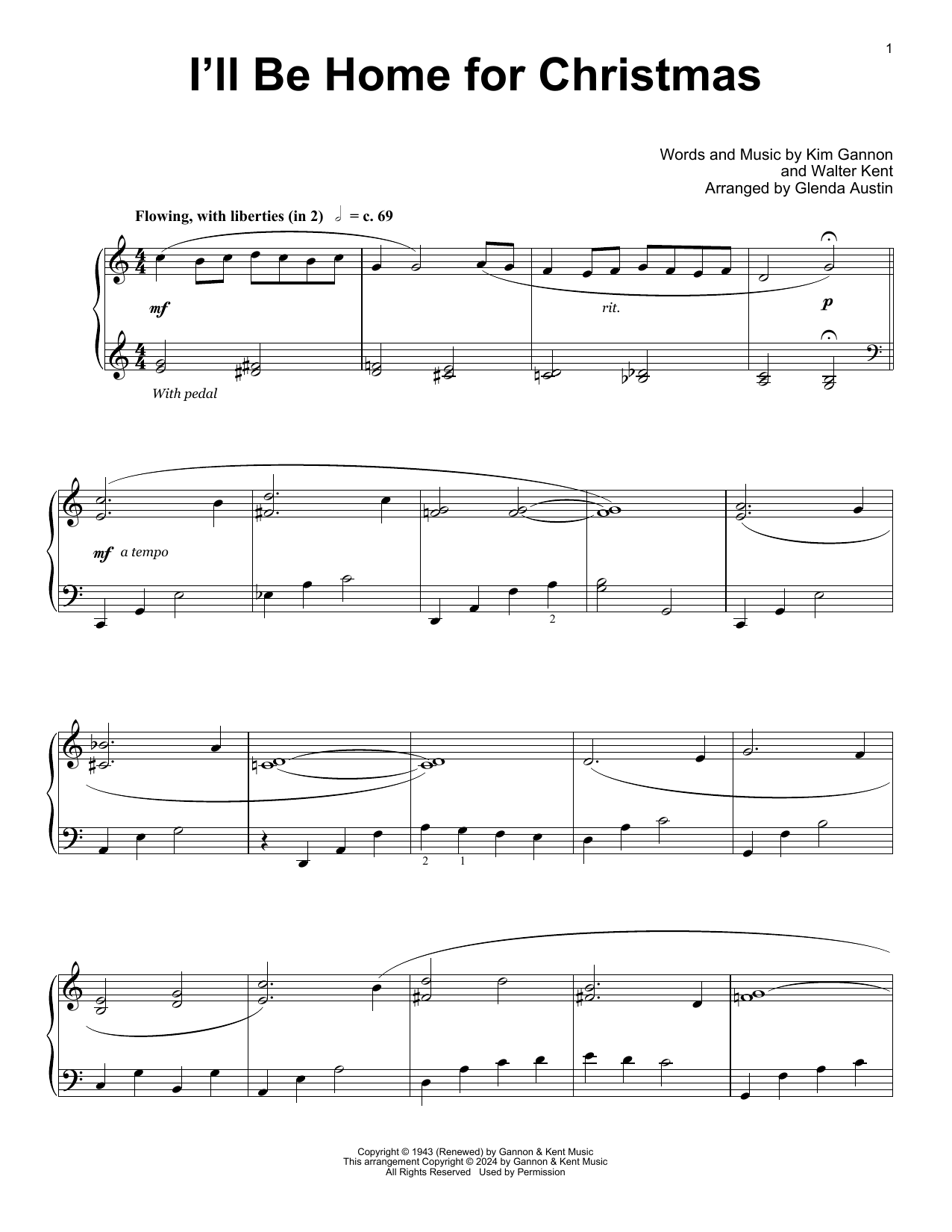 Kim Gannon & Walter Kent I'll Be Home For Christmas (arr. Glenda Austin) Sheet Music Notes & Chords for Educational Piano - Download or Print PDF