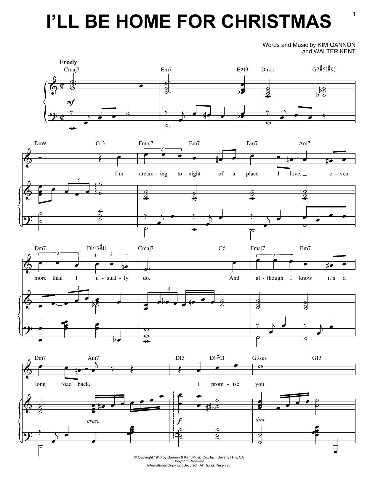 Kim Gannon & Walter Kent I'll Be Home For Christmas [Jazz Version] (arr. Brent Edstrom) Sheet Music Notes & Chords for Piano & Vocal - Download or Print PDF