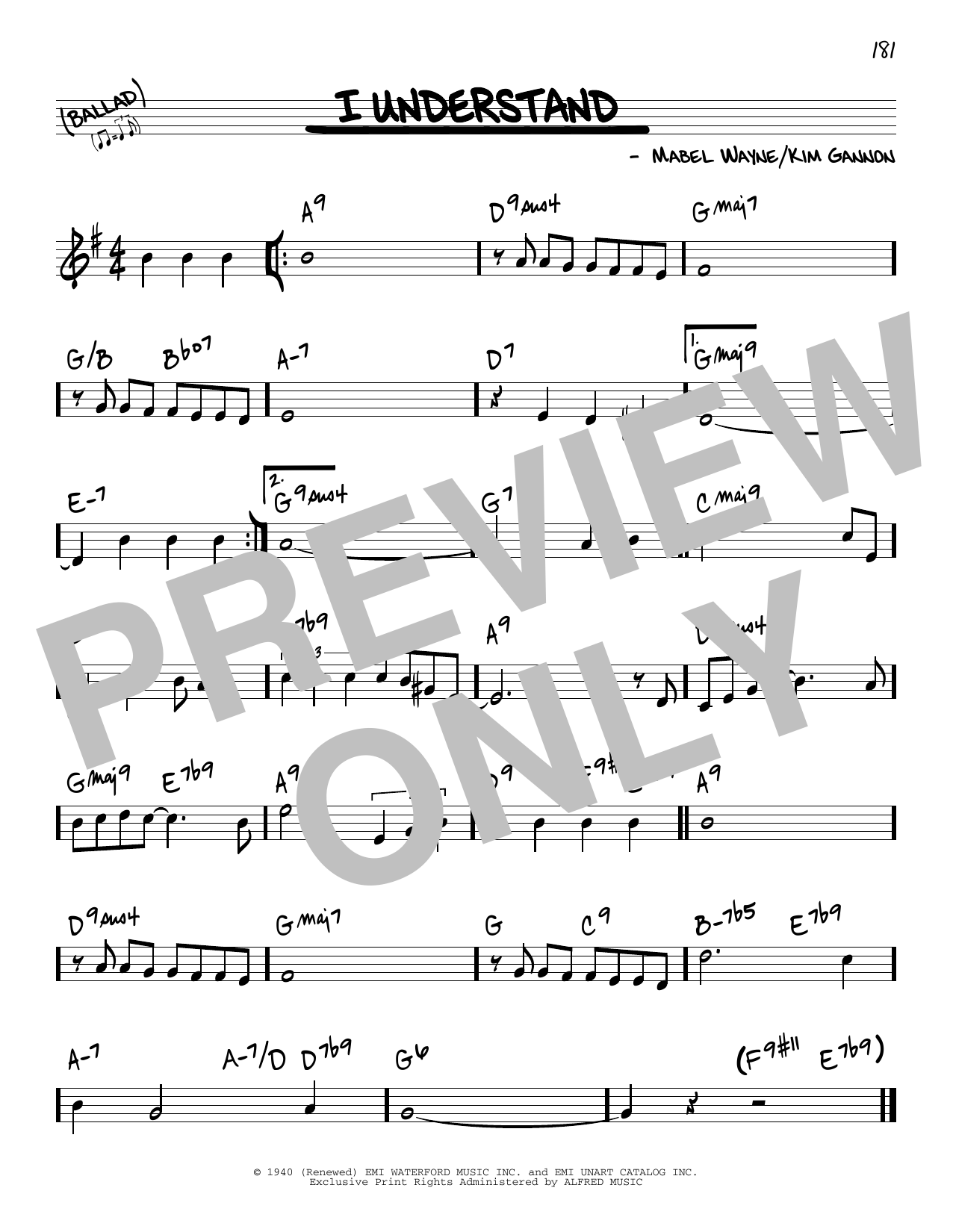 Kim Gannon I Understand Sheet Music Notes & Chords for Real Book – Melody & Chords - Download or Print PDF
