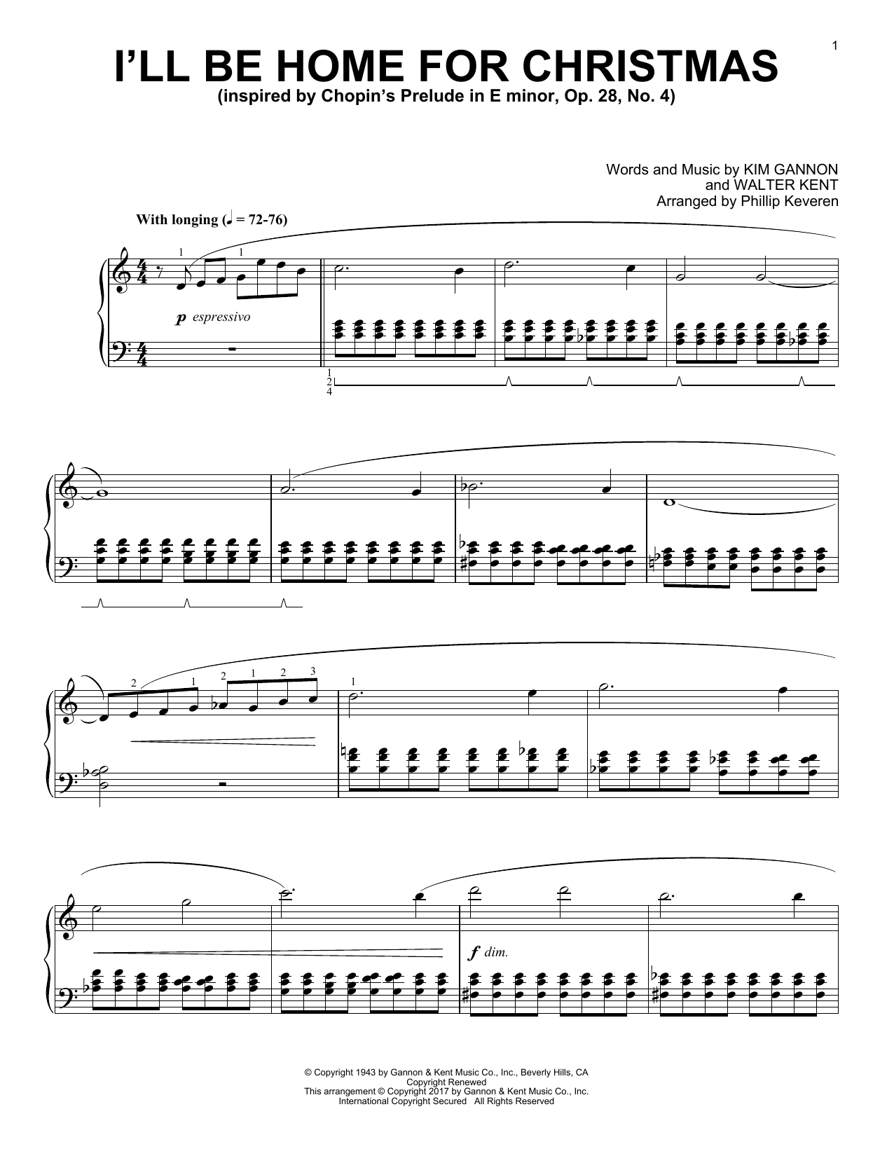 Kim Gannon I'll Be Home For Christmas [Classical version] (arr. Phillip Keveren) Sheet Music Notes & Chords for Piano - Download or Print PDF