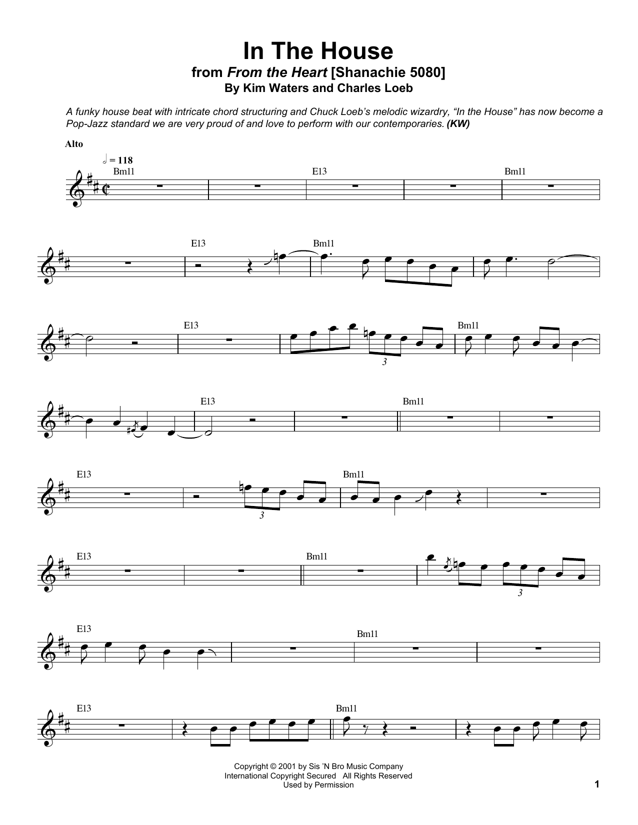 Kim Waters In The House Sheet Music Notes & Chords for Alto Sax Transcription - Download or Print PDF