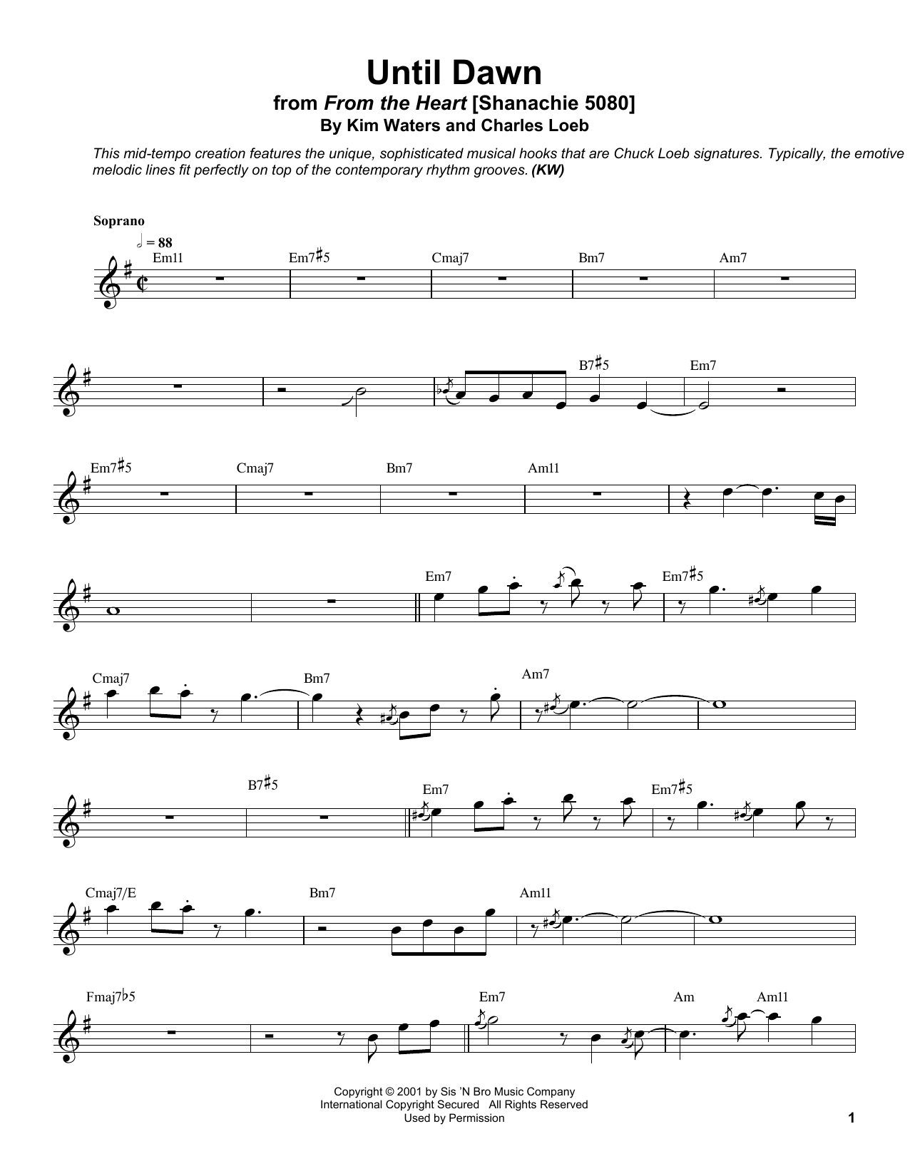 Kim Waters Until Dawn Sheet Music Notes & Chords for Soprano Sax Transcription - Download or Print PDF