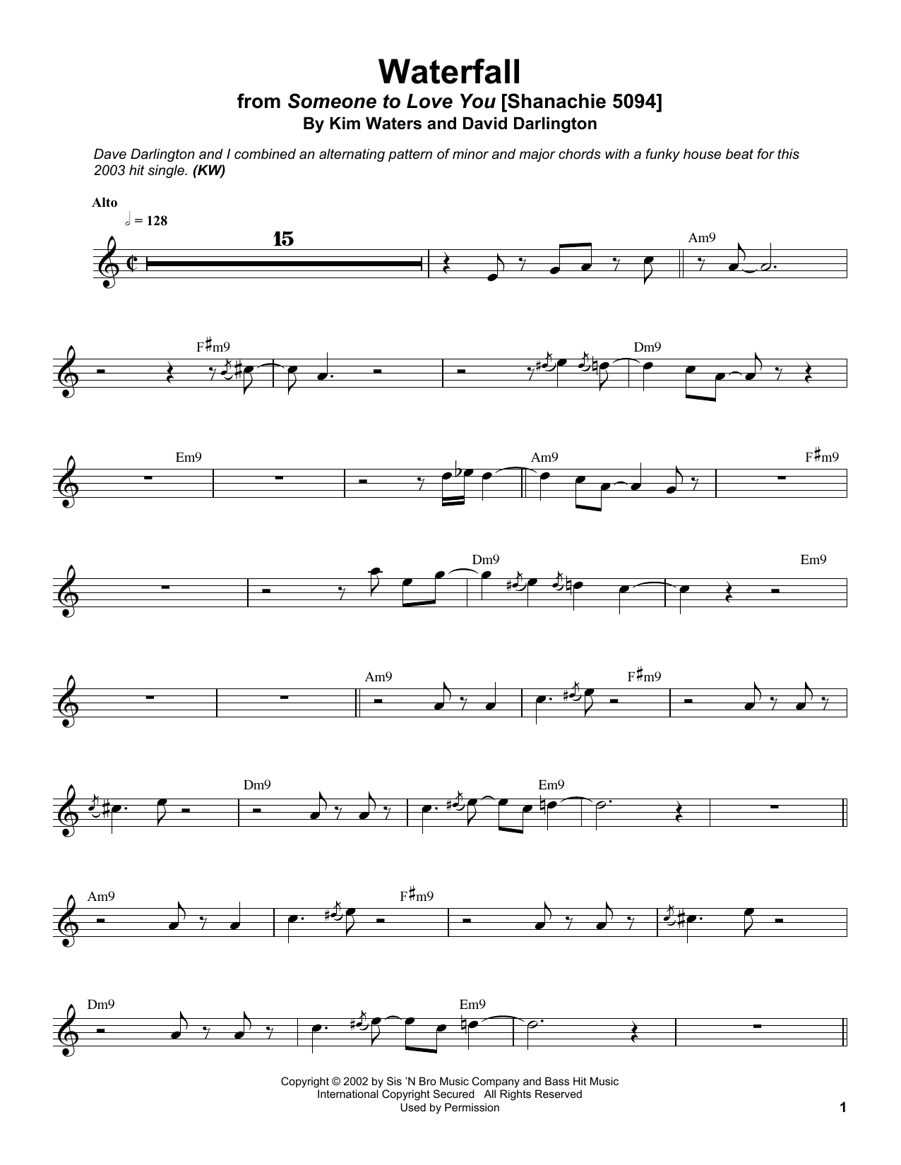 Kim Waters Waterfall Sheet Music Notes & Chords for Alto Sax Transcription - Download or Print PDF