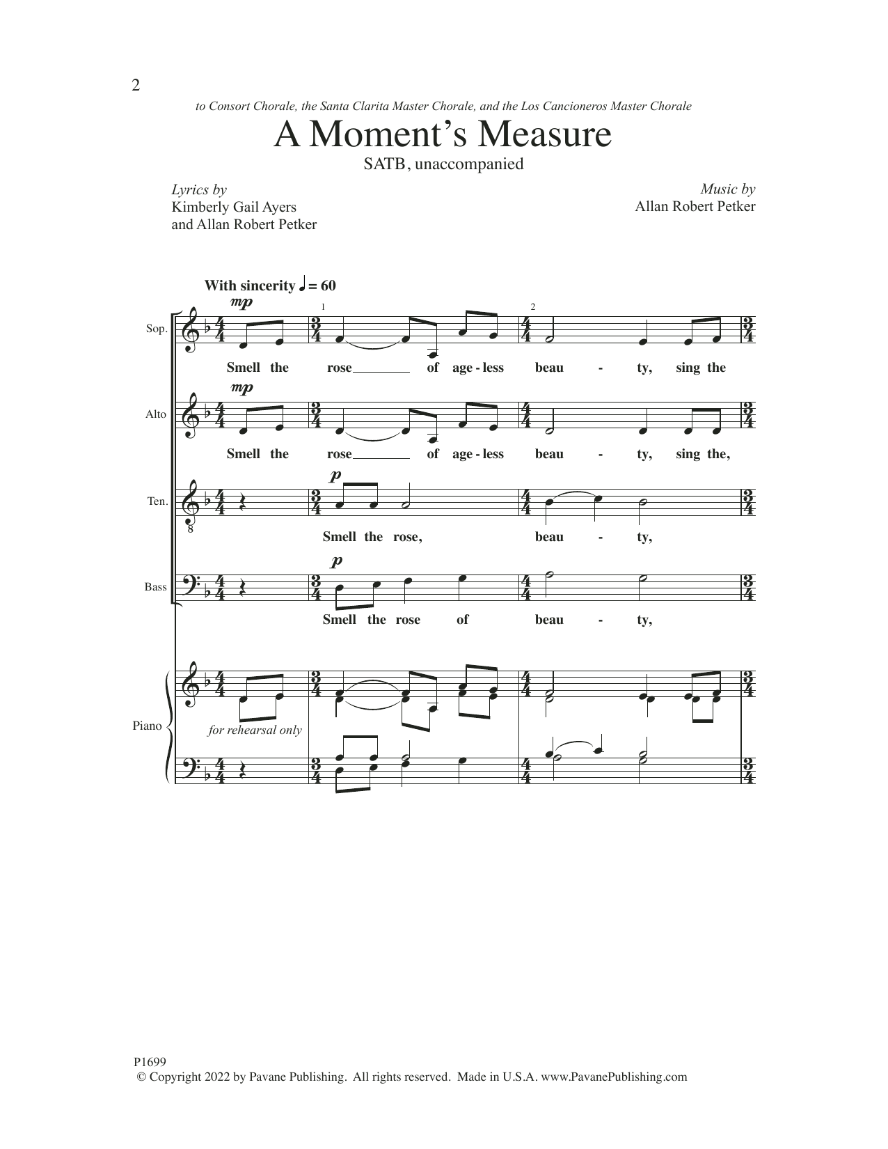 Kimberly Gail Ayers and Allan Robert Petker A Moment's Measure Sheet Music Notes & Chords for SATB Choir - Download or Print PDF