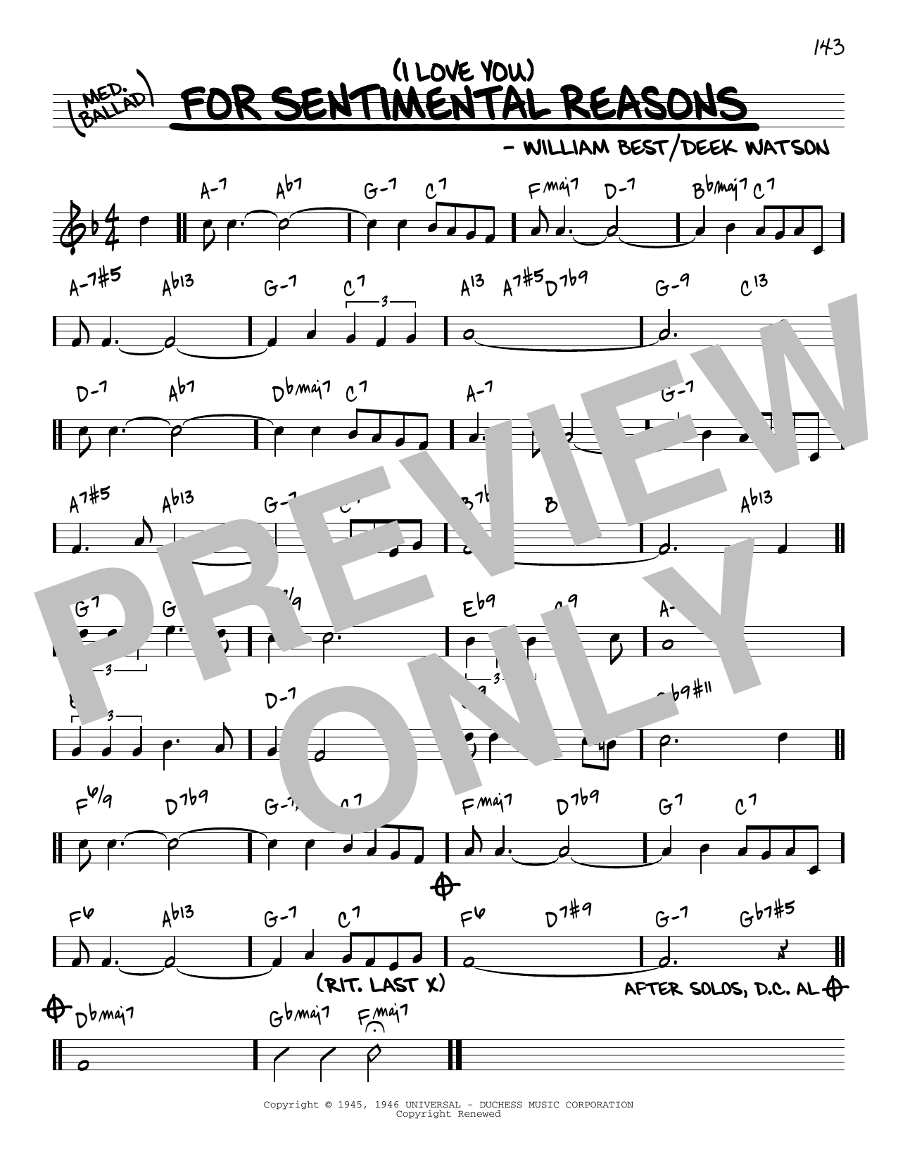 King Cole Trio (I Love You) For Sentimental Reasons [Reharmonized version] (arr. Jack Grassel) Sheet Music Notes & Chords for Real Book – Melody & Chords - Download or Print PDF