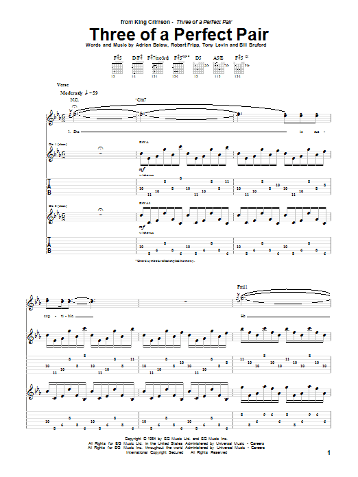 King Crimson Three Of A Perfect Pair Sheet Music Notes & Chords for Guitar Tab - Download or Print PDF